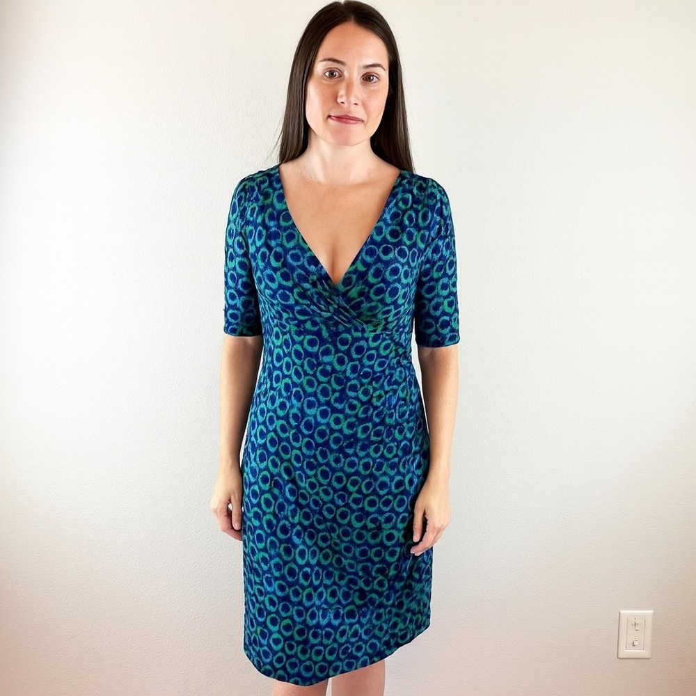 NWOT Lauren Ralph Lauren Women’s Blue Green Ruched Print Dress Size‎ 10